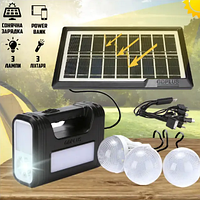 Фонарь с солнечной панелью GDlite GD-8017 с лампочками Автономная солнечная панель фонарик для дома и кемпинга