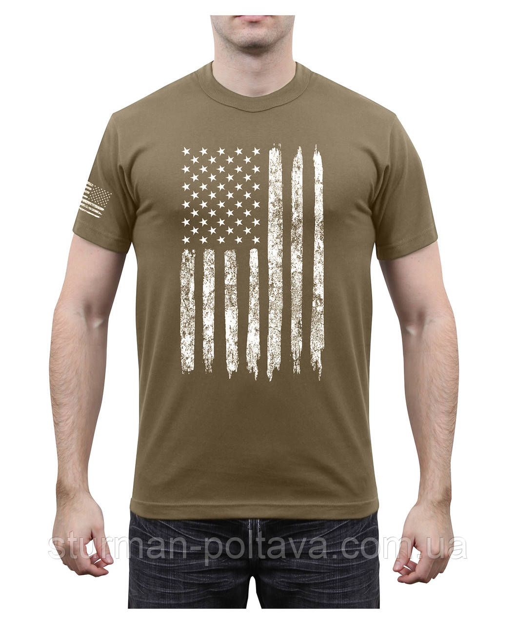 Футболка чоловіча з принтом — прапор США колір койот Distressed US Flag Coyote Rothco. США