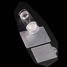 Двосторонній штамп (6.5 см) для стемпінгу з двома скраперами (пластинами) для створення дизайну на нігтях. Прозорий  - CT:N10