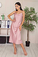 Женственное и элегантное платье-комбинация из шелка длиной миди в бельевом стиле цвет пудра