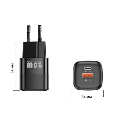 Мережевий зарядний пристрій USB Type-C QC3.0 PD 20Вт KUULAA, чорний, фото 3