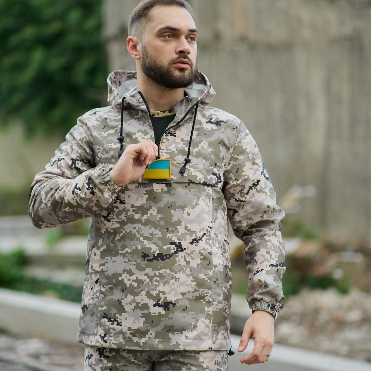 Анорак тактичний світлий піксель/ Військова вітровка з липучками для шевронів/Армійський анорак для ЗСУ Піксель