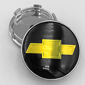 Ковпачки (заглушки) на литі диски CHEVROLET (Шевроле) 60 мм Чорні, Жовтий логотип