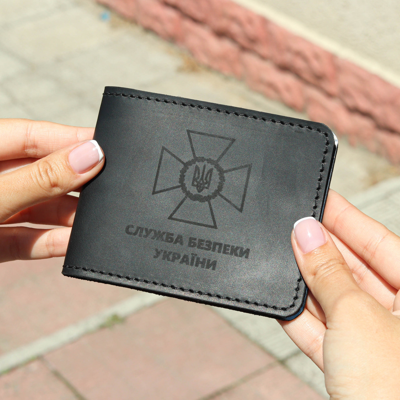 Чорна шкіряна обкладинка для посвідчення СБУ / Обкладинка з натуральної шкіри, фото 1