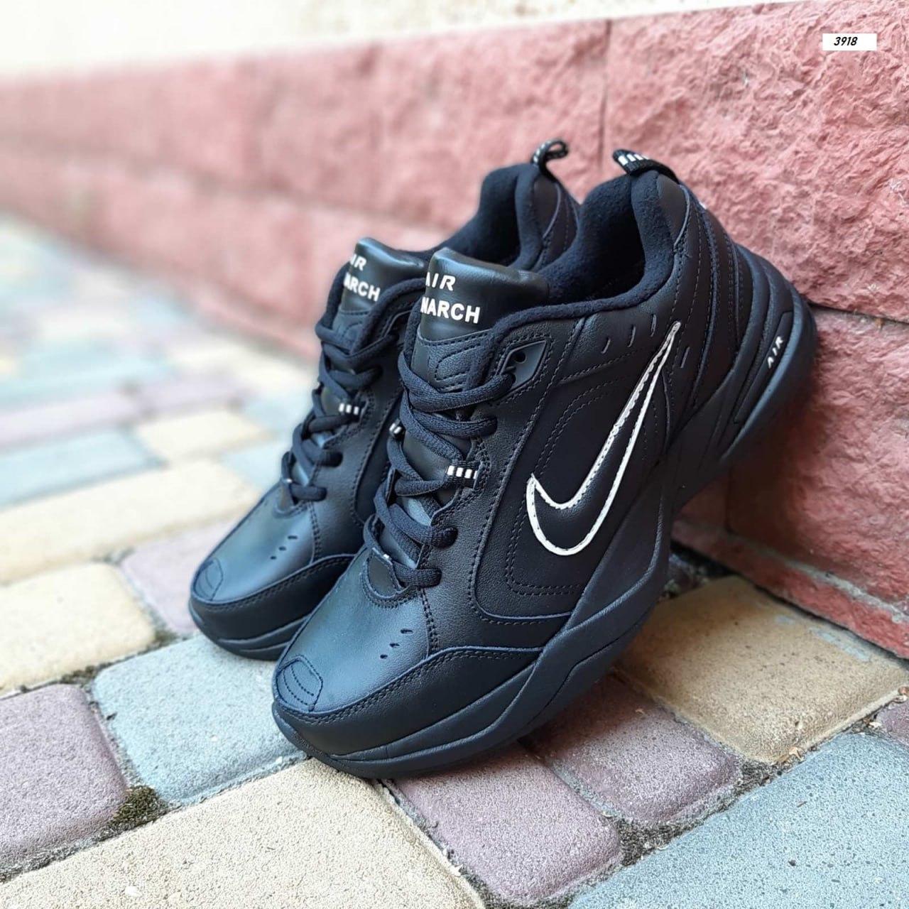 Кросівки чоловічі Nike Air Monarch зимові термо-чорні шкіра модні легкі найк монарх