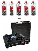 Газовая плита с пьезоподжигом Portable Gas Stove BK-167-A + 5 балоннов газу.