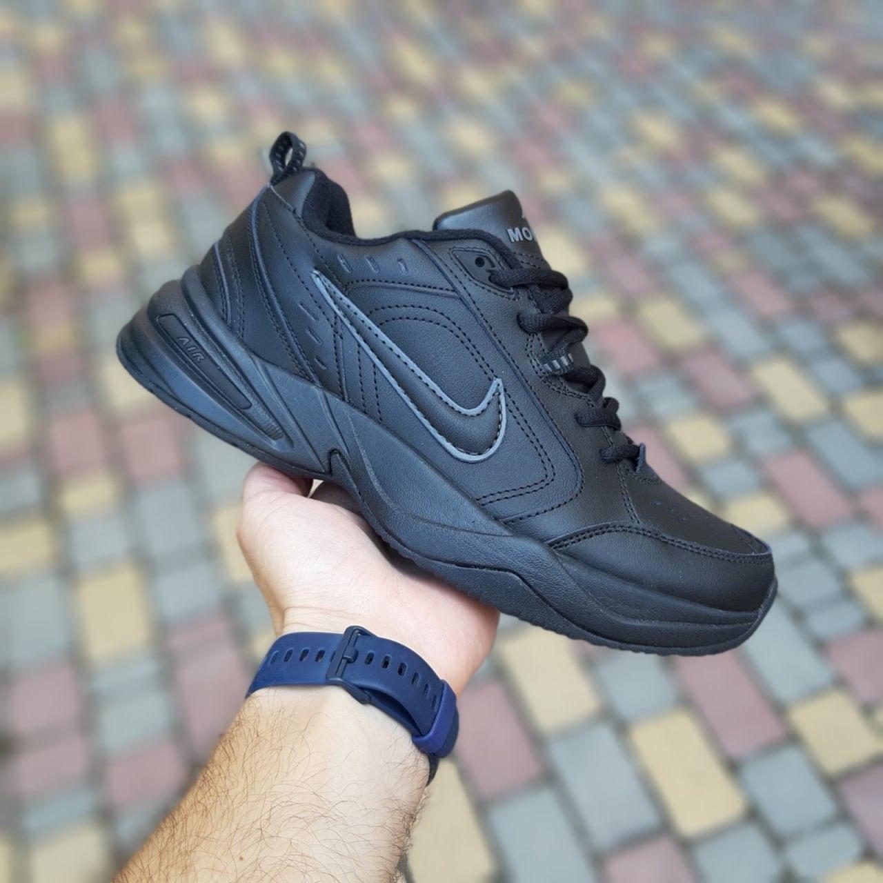 Кросівки чоловічі Nike Air Monarch Black зимові термо-чорні шкіра модні легкі найк монарх, фото 1