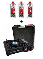 Газовая плита с пьезоподжигом Portable Gas Stove BK-167-A + 3 балоннов газу.