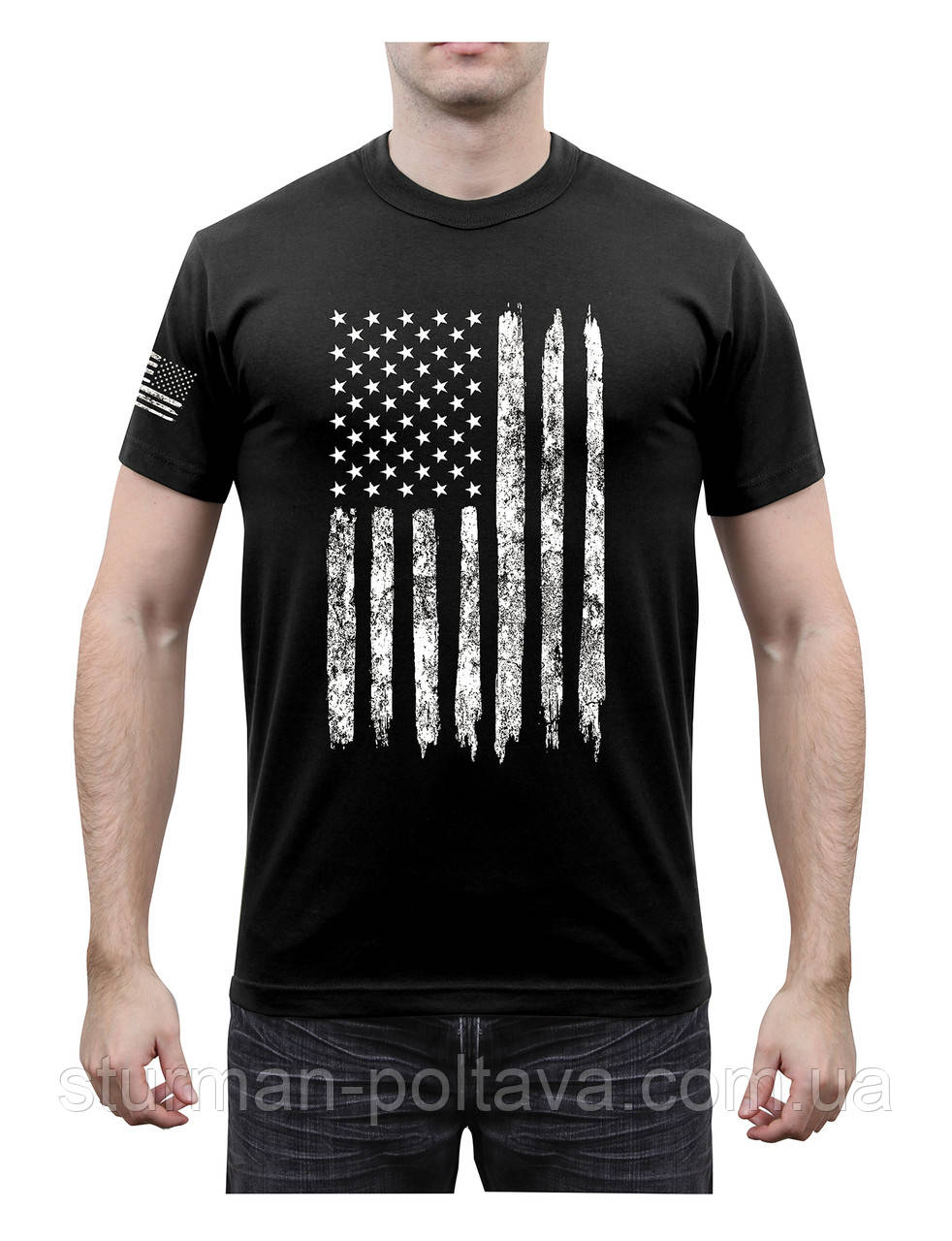 Футболка чоловіча вінтажна патріотична Distressed US Flag Athletic Fit з прапором США чорна