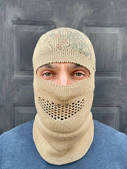 Зимова шапка-балаклава з сіткою Пісочний камуфляж