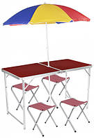 Стіл для пікніка розкладний зі стільцями 4life 120х60х55/60/70 см з Парасолькою 180 см в подарунок 3 режими