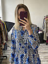 Жіноча сукня сорочка синя в квіти, фото 3