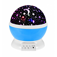 Детский круглый вращающийся LED ночник Cветодиодная USB лампа проектор звездное небо белый с синим ICN