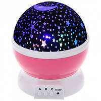 Дитячий круглий обертовий LED каганець Світлодіодна USB лампа проектор зоряне небо рожевий