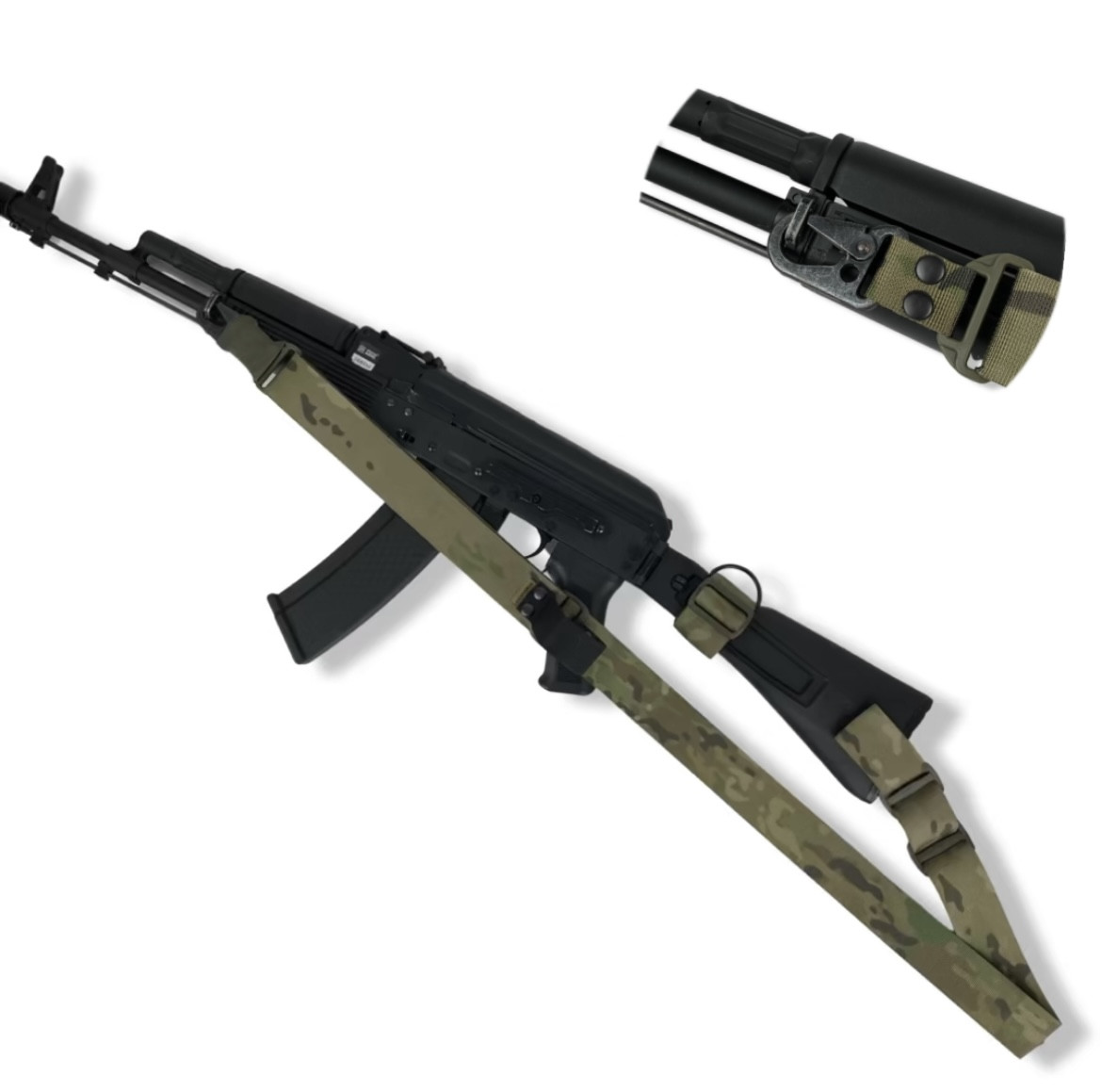 Ремінь збройовий одно/двоточковий з додатковим кріпленням та посиленим карабіном мультикам