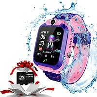 Детские Смарт часы с GPS+WiFi KID Watch, Умные часы с влагозащитой + Карта памяти micro розовые ICN