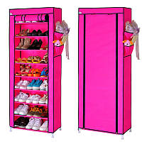 Шкаф Складной тканевый гардероб для обуви на 9 полок Shoe Frame Обувной стеллаж-Стойка Розовый ICN