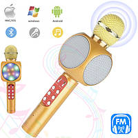 Bluetooth Микрофон караоке детский Wster WS-1816 с динамиком светящийся Золотой ICN