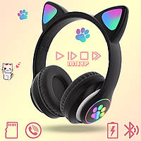 Навушники "Котячі вушка" бездротові з підсвічуванням RGB і MP3 плеєром Cute Headset Bluetooth,MicroSD,FM Чорні