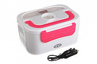 Ланчбокс для еды электрический Lunch box 12V w-13 Пластиковый бокс для пищи с подогревом розовый ICN