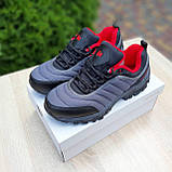 Кросівки чоловічі Merrell Vibram зимові на флісі сірі з червоним низькі водонепроникні теплі, фото 2