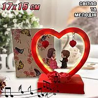 Декоративная фигурка «Влюблённая пара» светящаяся музыкальная на подставке в сердце 17х15 см Красный ICN