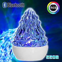 Проектор эффектов Кристалл RGB Bluetooth Хрустальная Ель на подставке 12х17см ночник диско шар 220В ICN