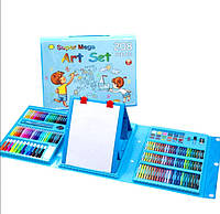 Большой детский набор для рисования и творчества на 208 предметов в чемодане + мольберт Голубой ICN