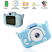 Гипоаллергенный цифровой фотоаппарат с дисплеем и играми Smart Kids Камера для детей Кошечка Голубой ICN