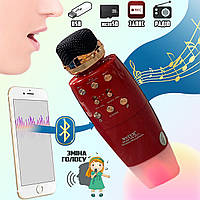 Беспроводной микрофон WSTER WS2011 со светодиодной подсветкой, звуковые эффекты, microSD, USB, AUX Красный ICN
