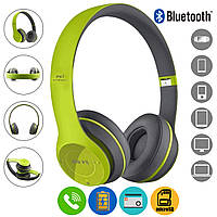 Беспроводные наушники Bluetooth Wireless P47 Black Гарнитура для ПК, телефона с микрофоном -microSD, FM Green