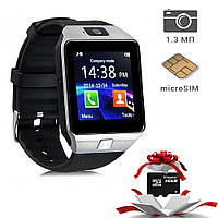 Наручний розумні смарт вотч Uwatch Smart Watch DZ09, розумні годинник з пульсометром + карта пам'яті 16Гб сріблясті