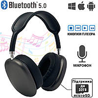 Бездротові Bluetooth-навушники-гарнітура з оголовьем Macaron з MP3/AUX/microSD Чорні