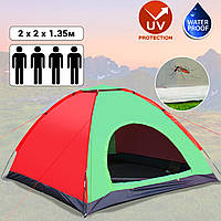 Палатка туристическая четырехместная палатка 4-х местная для кемпинга и рыбалки Красный с зеленым ICN