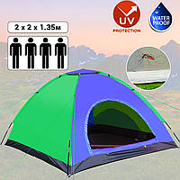 Палатка туристическая четырехместная походная палатка 4-х местная для кемпинга Зеленый с синим ICN