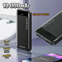 Power Bank повербанк Awei P37K-10000mAh с LED индикатором заряда, на 2хUSB, MicroUSB, Type-C Черный ICN