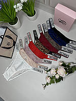 Женские трусики Виктория Сикрет набор 5 штук Victoria s Secret со стразами бикини M, Полиамид+эластан, Разные цвета