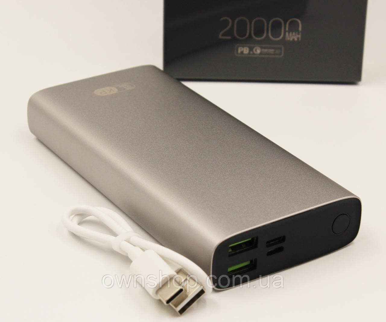 Power Bank 20000 mAh, швидка зарядка, 2 порти USB, металевий корпус, King&Power PD-27, повербанк