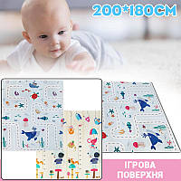 Дитячий двосторонній ігровий килимок розвиваючий для повзання малюків Кіт і Звірі 1х180х200см