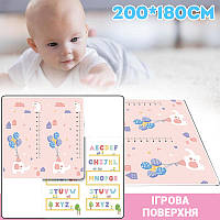 Детский игровой коврик двусторонний развивающий для ползания малышей Алфавит и Цифры 1х180х200см ICN