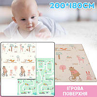Детский игровой коврик двусторонний игровой развивающий коврик для ползания малышей Мишка 1х180х200см ICN