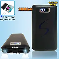 Power Bank павербанк з дисплеєм Techfuerza 30000 mAh LCD зовнішній акумулятор УМБ, 2xUSB/microUSB, Black