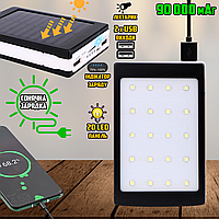 Power Bank павербанк на солнечной батарее Solar-90000mAh УМБ с фонариком и 20 LED панелью, 2*USB ICN
