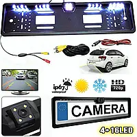 Автомобильная камера заднего вида в номерной рамке 4+16Led-Cam парковочная видеокамера, ИК подсветка PLC