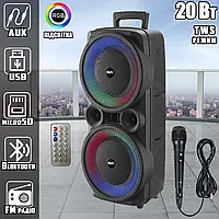 Мощная акустическая система с караоке микрофоном RX-8285W-8"x2 Bluetooth колонка 20W-2400mAh + Пульт ICN