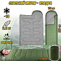 Спальный мешок 210х75см туристический, армейский спальник - одеяло с капюшоном, демисезонный + Чехол ICN