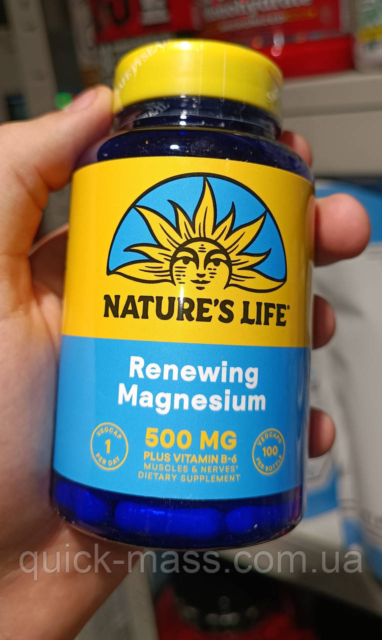 Магній + Вітамін В6 Nature's Life Magnesium 500mg 100caps, фото 1