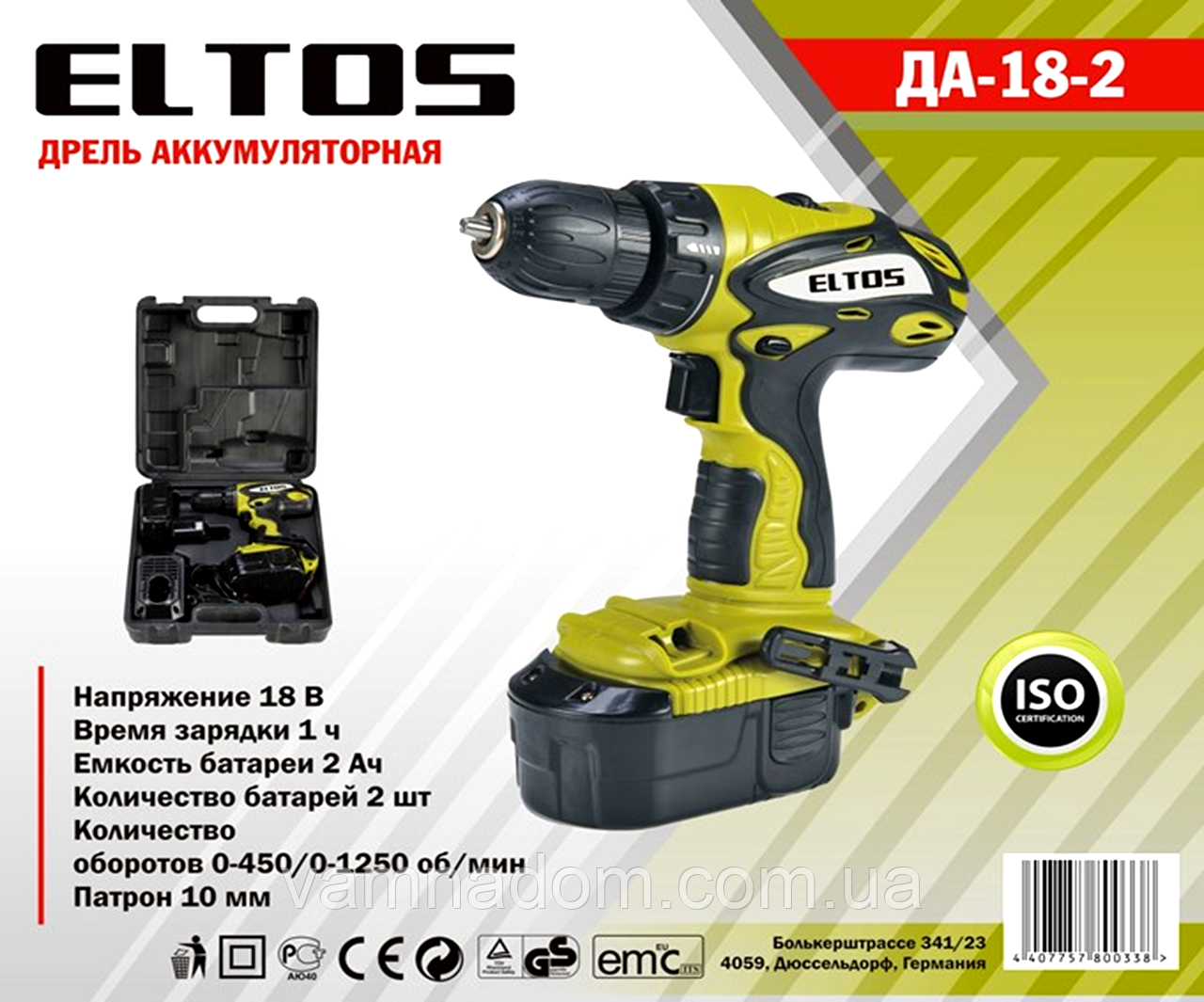 Шуруповерт акумуляторний Eltos ДА-18-2 Li-Ion