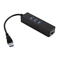 Мережевий адаптер USB 3.0 - RJ-45 LAN 1000M (Gigabit) + USB3.0-хаб*3 TRY NET чорний новий Гар.12міс!