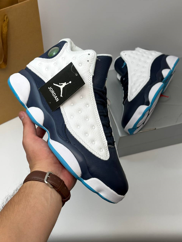 Чоловічі кросівки Nike Air Jordan 13 Retro white Blue flint взуття Найк Аїр Джордан 13 білі з синім модні шкіряні